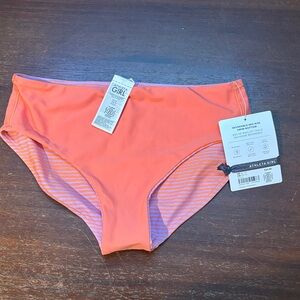 NWT Athleta Coral Reversible Mid-Rise Bikini Bottoms with Striped Lining